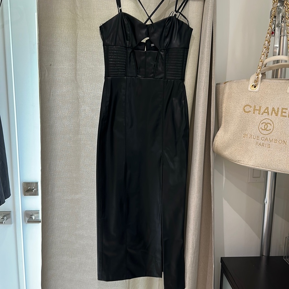 Zara new vegan leather cutout dress